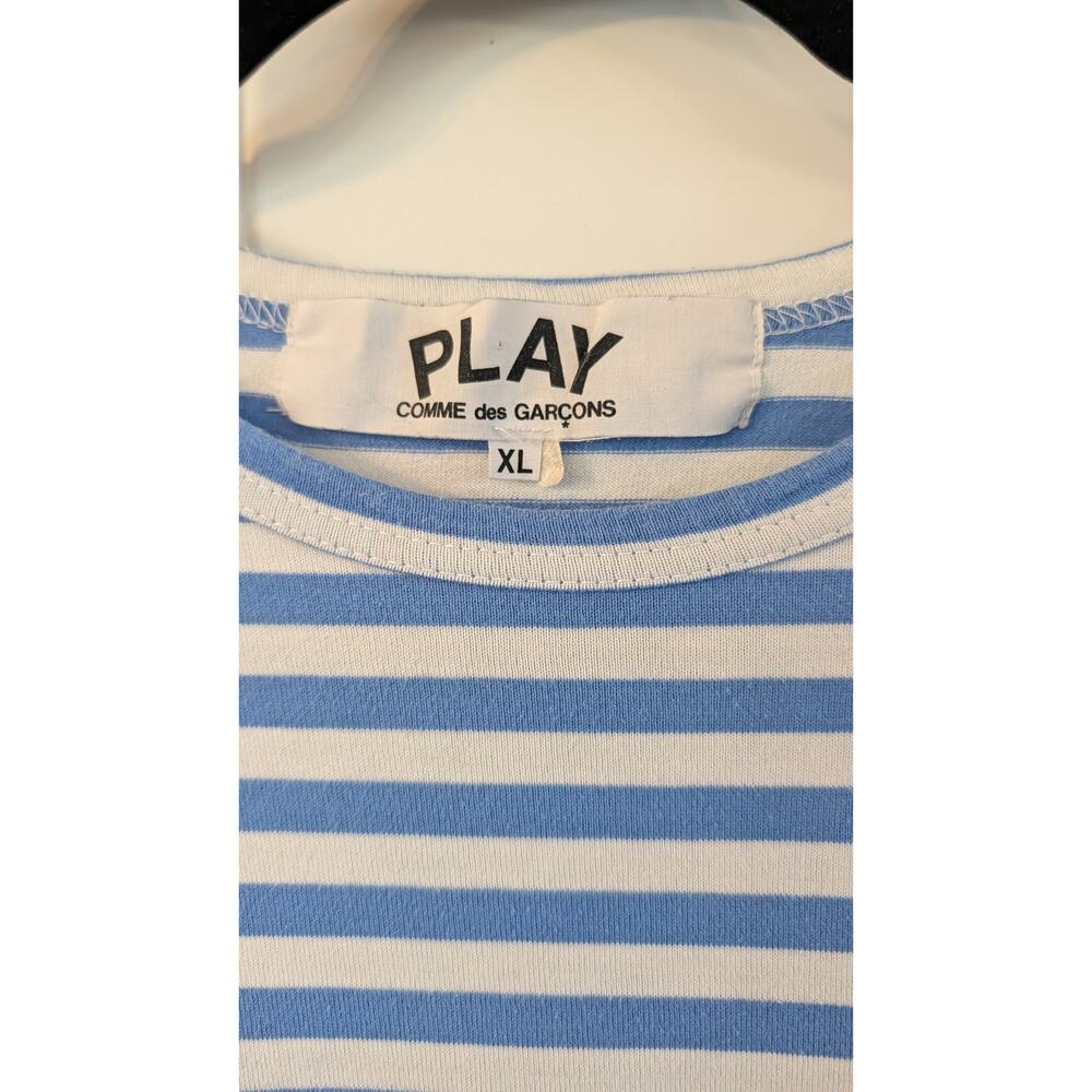 Comme des Garçons PLAY Striped Long Sleeve Cotton Shirt Blue White Heart XL - Picture 2 of 9